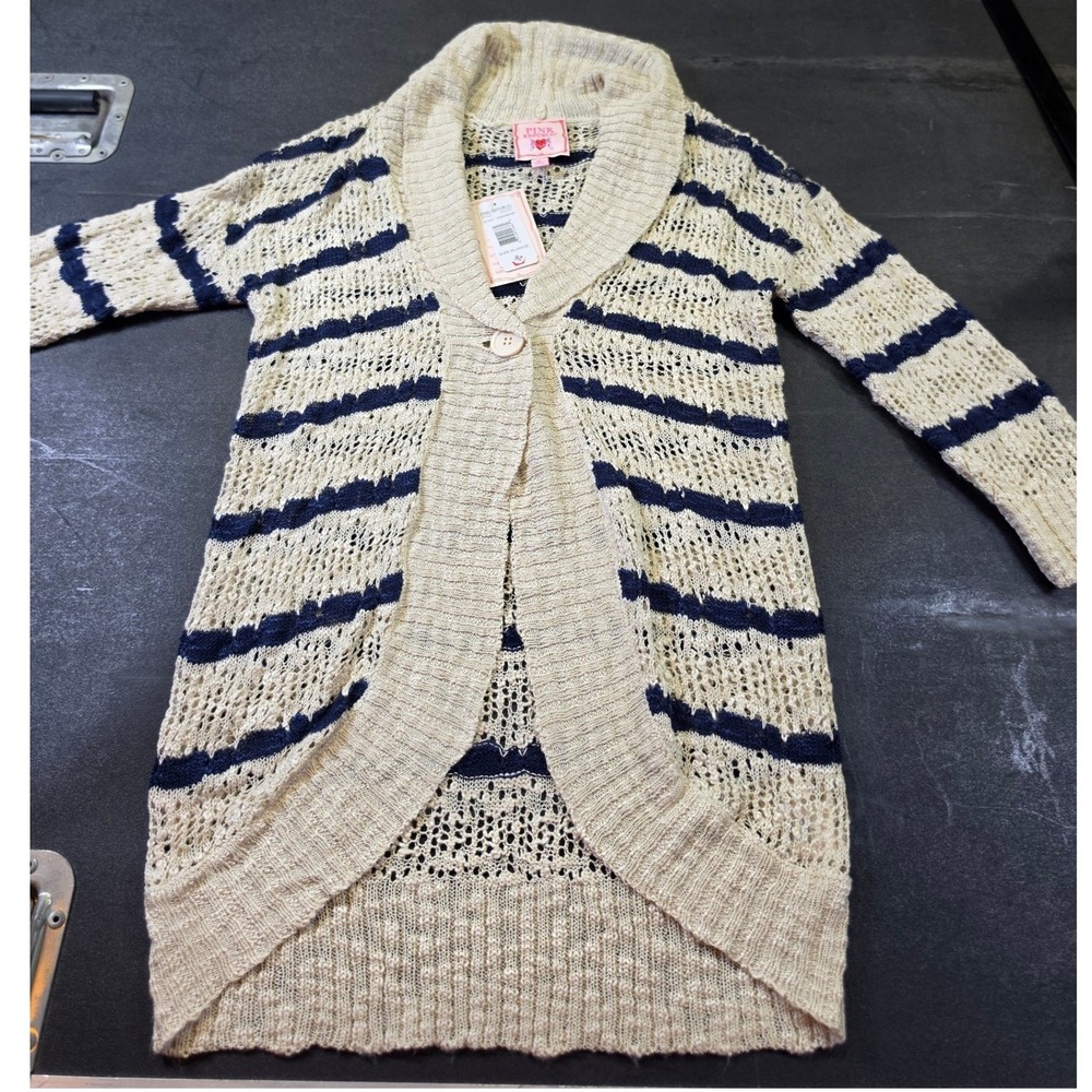 Pink Republic Womens XL Striped Open Knit Shawl Collar Cardigan Heather Oatmeal